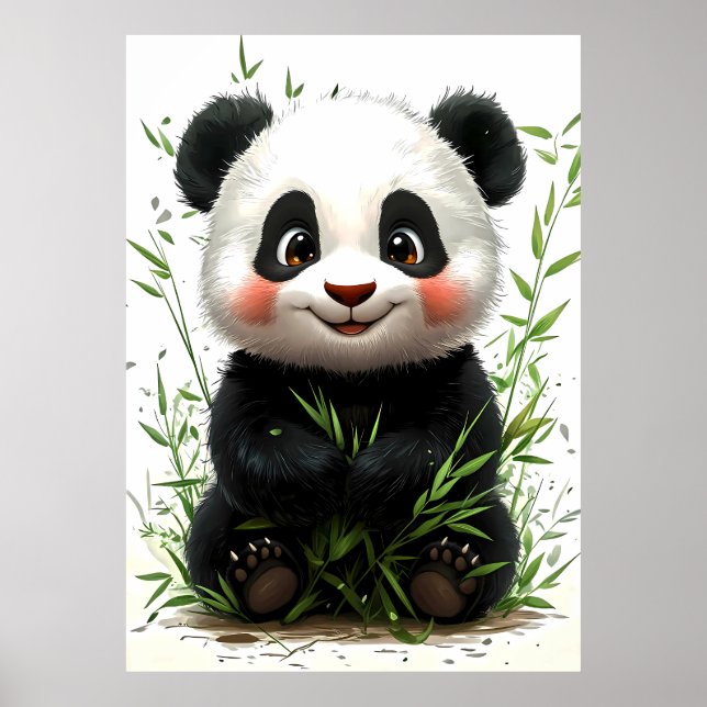 Ein süßer Panda mit rosigen Wangen sitzt glücklich Poster (Vorne)