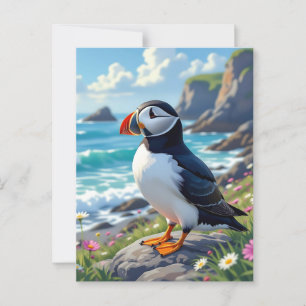 Ein süßer Papageientaucher an der Meeresküste Postkarte