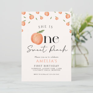 Ein süßer Pfirsich zum ersten Geburtstag Einladung