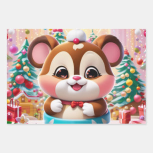 Ein süßer, runder Charakter, der einem Streifenhör Geschenkpapier Set