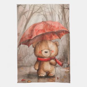 Ein süßer Teddybär im Regen Geschirrtuch
