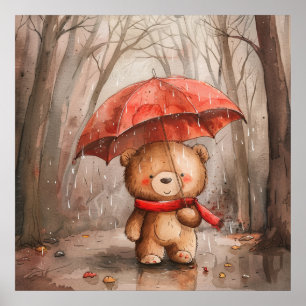 Ein süßer Teddybär im Regen Poster