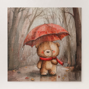 Ein süßer Teddybär im Regen Puzzle