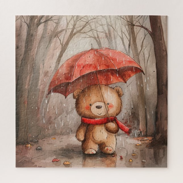 Ein süßer Teddybär im Regen Puzzle (Vertikal)