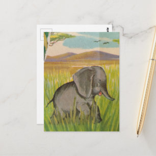 Ein süßer vintage Baby-Elefant Postkarte