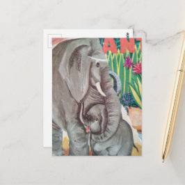 Ein süßer vintage Baby-Elefant und Mutter Postkarte