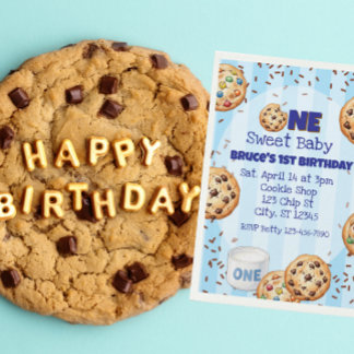 Ein süßes Baby, blauer Keks zum 1. Geburtstag Einladung