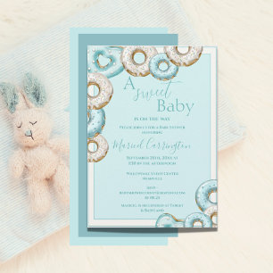 Ein süßes Baby Blue Donuts Wasserfarbe Baby Dusche Einladung