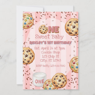 Ein süßes Baby, Pink Cookie 1. Geburtstag Einladung