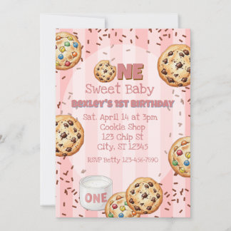 Ein süßes Baby, Pink Cookie 1. Geburtstag Einladung
