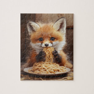 Ein süßes Baby-Rotfuchs, der Spaghetti isst Puzzle