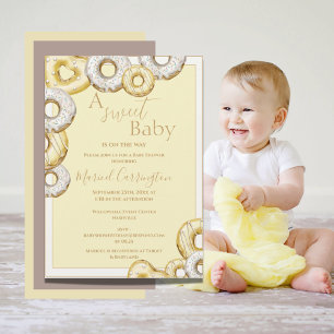 Ein süßes Baby Yellow Donuts Wasserfarbe Baby Dusc Einladung