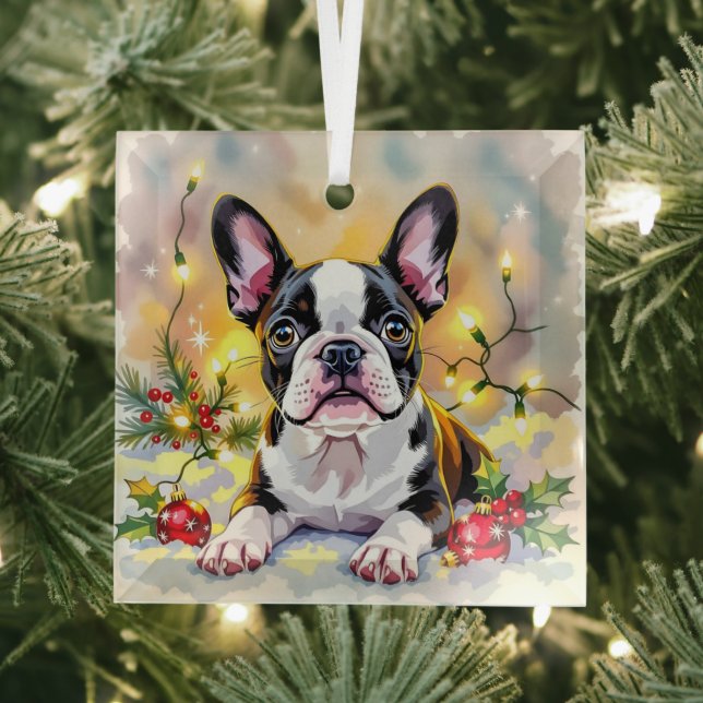 Ein süßes Boston-Terrier-Weihnachten Ornament Aus Glas (Insitu)