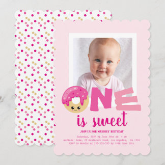 Ein süßes Foto Pinker Donut Baby Erster Geburtstag Einladung