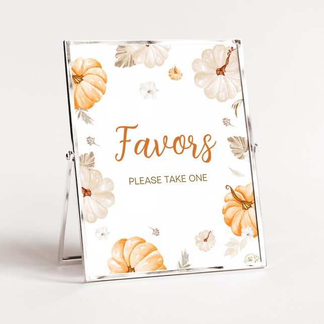 Ein Süßes Kleines Kürbis Geschenke Schild (Orange Pumpkin Fall Baby Shower Favors Sign)
