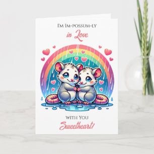 Ein süßes Opossum Valentinstag-Thema Karte