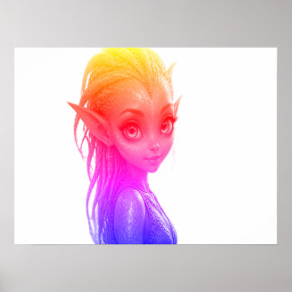 Ein süßes rosa außerirdisches Alien-Mädchen an ein Poster