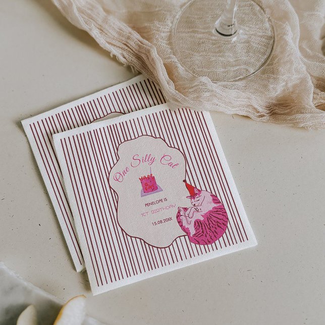 Ein süßes rosa Kätzchen zum 1. Geburtstag Serviette (Von Creator hochgeladen)