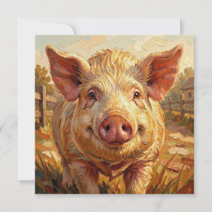 Ein süßes Schwein auf einem matschigen Bauernhof Feiertagskarte
