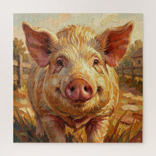 Ein süßes Schwein auf einem schmutzigen Bauernhof Puzzle