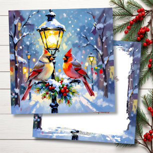 Ein süßes Weihnachts-Kardinalpaar auf einem Latern Feiertagskarte