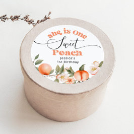 Ein Süßpfirsichwasserfarbe 1. Geburtstag Runder Aufkleber