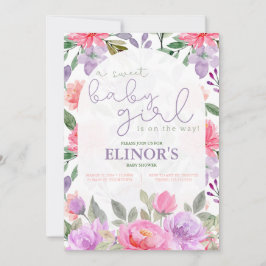 Ein Sweet Baby Girl Lila & Pink Floral Baby Dusche Einladung