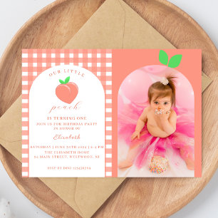 Ein Sweet Peach Erstes Geburtstags-Foto Einladung