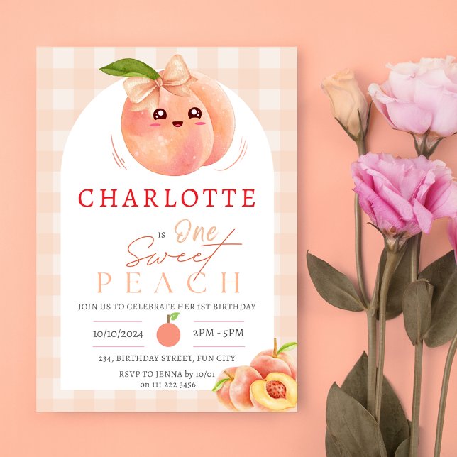 Ein Sweet Peach Girl 1. Geburtstag Einladung (One Sweet Peach 1st First Birthday Invitation)