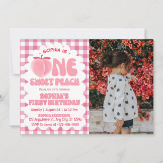 Ein Sweet Peach Girl 1. Geburtstag Foto Einladung