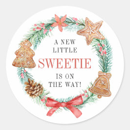Ein Sweetie ist auf dem Weg Weihnachtsdusche Runder Aufkleber
