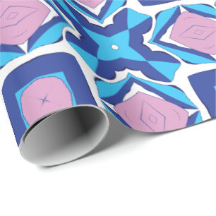 Ein symmetrisches geometrisches Muster mit blauem  Geschenkpapier