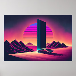 Ein Synthwave-Laufwerk durch die Wüste Poster