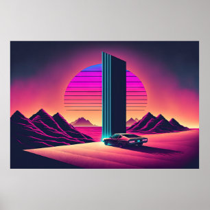 Ein Synthwave-Laufwerk durch die Wüste Poster