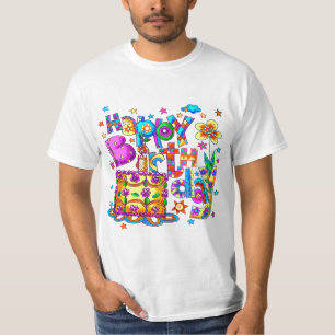 Ein T-Shirt mit glücklichem Geburtstagskuchen
