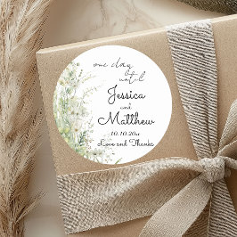 Ein Tag bis Dusty Sage Green Blume Hochzeit Runder Aufkleber