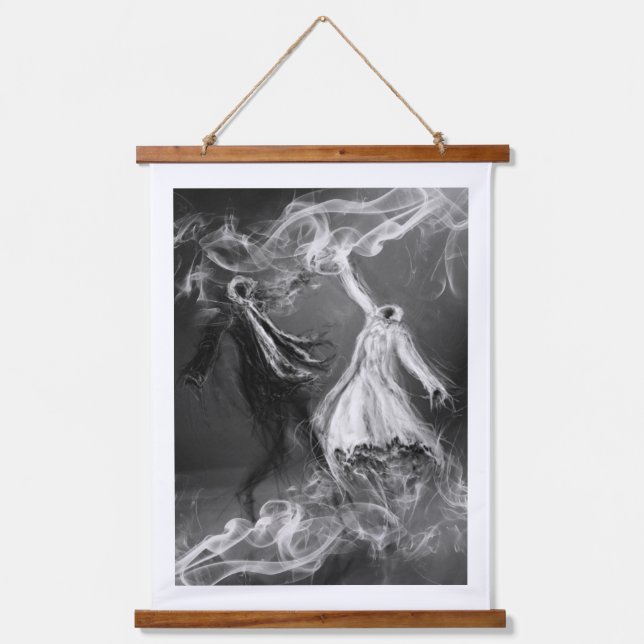 Ein Tanz von Gut und Böse Wandteppich Mit Holzrahmen (Vorderseite)