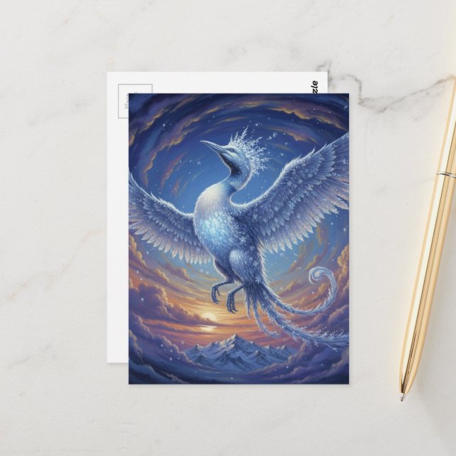 Ein Tauchervogel steigt vom Eis auf wie ein Phönix Postkarte (Vorderseite/Rückseite Beispiel)