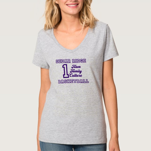 Ein Team Ladys Gray V-Neck T-Shirt (Vorderseite)