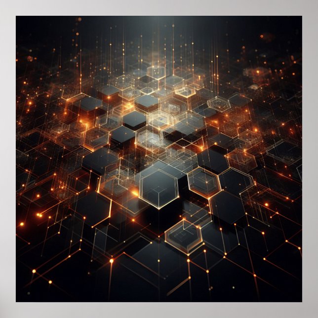 Ein technisches Bild mit sechseckigen Formen Poster (Vorne)