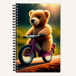 Ein Teddybär, der ein FahrradNotebook fährt Notizbuch