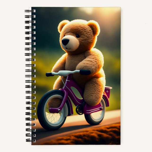Ein Teddybär, der ein FahrradNotebook fährt Notizbuch (Vorderseite)