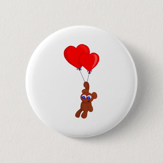 Ein Teddybär, der Herzgestrüpp in Form von Balloon Button (Vorderseite)