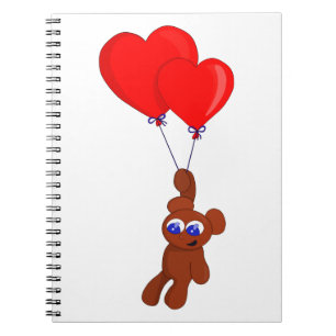 Ein Teddybär, der Herzgestrüpp in Form von Balloon Notizblock