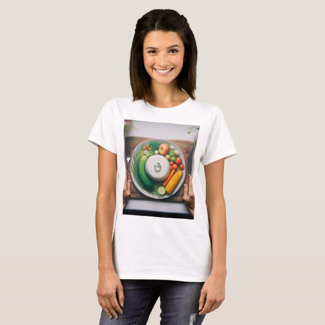 ein Teller mit einem Teller Gemüse T-Shirt (Vorne ganz)