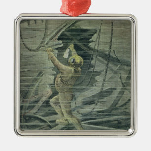 Ein Tiefsee-Taucher, der die Wracke betrachtet Ornament Aus Metall