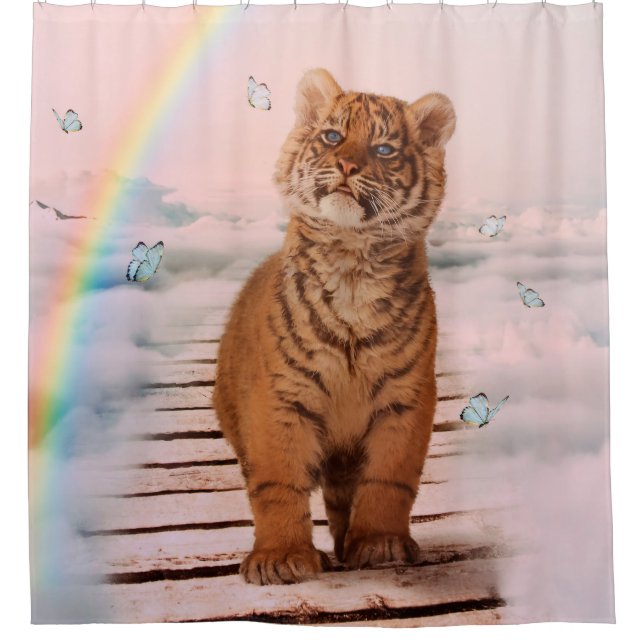 Ein Tiger an der Regenbogenbrücke Duschvorhang (Vorderseite)