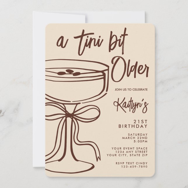 Ein Tini-Bisschen Älterer Espresso Martini 21. Geb Einladung (Vorderseite)