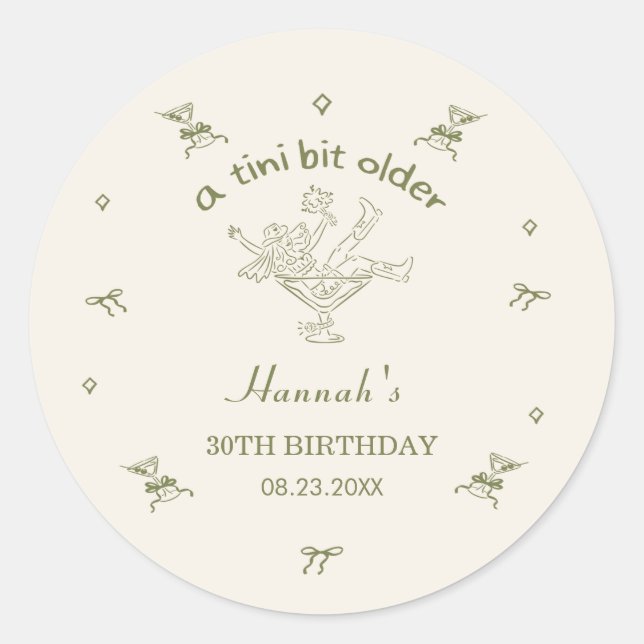 Ein Tini-Bit älterer Espresso-Martini-Bogen Geburt Runder Aufkleber (Vorderseite)