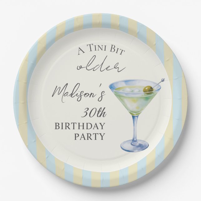 Ein Tini-Bit älterer Martini-Cocktail-Birthday-Par Pappteller (Vorderseite)